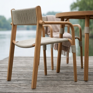 Modern Teak Outdoor Dining Set <b>Round</b> <b>Table</b> and Rope Chairs 4 Seater Garden Furniture for Cafe Resort Villa - Product Image 2
