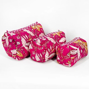 Étui en coton matelassé vintage fait à la main fermeture à glissière écologique résistant à l'eau grand/moyen étui de maquillage de voyage - Product Image 3