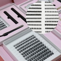 Pestañas de racimo DIY con etiqueta privada al por mayor, pestañas de segmento DIY con etiqueta privada, kit de sellado de pegamento para pestañas DIY, pestañas segmentadas