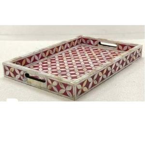 Nueva Bandeja de Madera para Servir, Diseño de Vajilla, Acabado con Incrustaciones de Hueso, Forma Hexagonal - Product Image 2