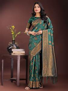 Dhwaja Export Banarasi Silk Saree Floral Print Jari Work Eco-Friendly Stretchable All Seasons for Wedding Ethnic <b>Bandana</b> - Product Image 5