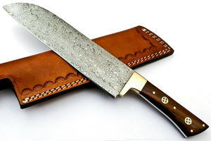 Cuchillo de Chef Bowie de Acero de Damasco Forjado a Mano Personalizado 2024 al por Mayor, 1 Pieza, Borde Dentado, Ecológico, para Cocina Exterior, Madera de Camello - Product Image 2
