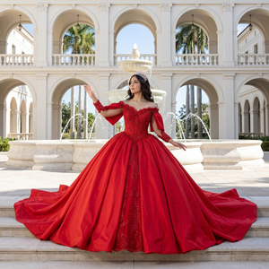 Vestidos <span class=keywords><strong>de</strong></span> Quinceañera Jancember 1181 Elegantes y Dulces en Satén <span class=keywords><strong>Rojo</strong></span> con Bordado <span class=keywords><strong>de</strong></span> Encaje para Mujer - Product Image 1