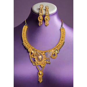 Super collar pendientes conjunto con 22K chapado en oro único diseñado mujeres usan collar pendientes conjunto joyería - Product Image 1