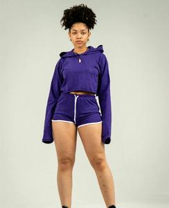 Ensemble de vêtements pour femmes, logo personnalisé, vêtements de sport, ensemble court de haute qualité, deux pièces, sweat-shirt à capuche court avec cordon de serrage, ensemble de shorts - Product Image 5