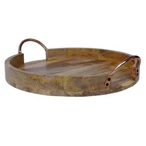 Top Grade Quality <b>Hotel</b> and <b>Restaurant</b> <b>Supplies</b> Walnut Finishing Wooden Rounded Tray Handcrafted Decorative Tray - Product Image 3