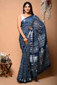 Custom Made Linen Sarees Made From <b>100</b>% Linen <b>Fabric</b> Silk Screen Printed Ideal for Clothing Designers and Saree Stores - Product Image 4