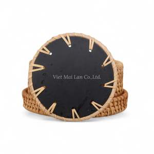 Juego de 6 Posavasos Artesanales de Nácar con Borde de Ratán Natural y Caja de Ratán Tejida a Mano - Product Image 6