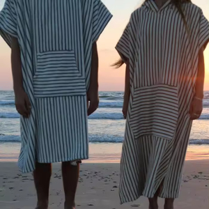 Hooded Surf Poncho <b>Changing</b> <b>Robe</b> Swimming Pool Change <b>Beach</b> Towel 100% Organic Cotton Sporty Long Sleeve - Product Image 1