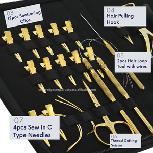 All-in-One Hair Extension Tools kits Gold 4pcs Steel <b>C</b> Type Sew Needles Micro Beads Remover <b>Plier</b> Hair Pulling Hook <b>clips</b> set - Product Image 3