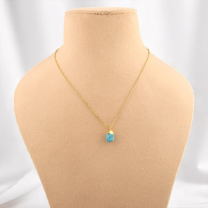 Collier pierre de naissance turquoise 8-10 MM pendentif pierre précieuse 18 pouces chaîne collier bijoux - Product Image 2