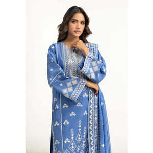 IUSTKSD-2053 Ensemble décontracté 3 pièces brodé en tissu lawn avec col mandarin, respirant, style boutique, taille unique pour événements diurnes - Product Image 4