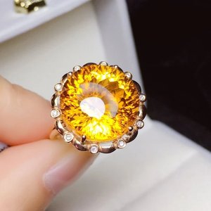 แหวนทอง14K สำหรับสตรีขนาด12มม. ประดับขอบด้วยหินซิทรีนสีเหลืองธรรมชาติสำหรับวันเกิดงานเลี้ยงหมั้นงานแต่งงาน - Product Image 2