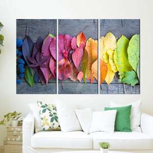 ของขวัญผ้าแคนวาสลายใบไม้ฤดูใบไม้ร่วง: งานศิลปะตกแต่งผนังลายใบไม้สีสันสดใส,3P: ห่อหุ้มอย่างดี - Product Image 1