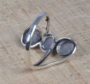 Bague classique en argent sterling 925 avec trois pierres en calcédoine bleue, pour mariage et fête, cadeau pour elle - Product Image 2