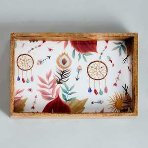 Dish and <b>Serving</b> Platter <b>Wooden</b> <b>Serving</b> <b>Tray</b> with Floral Print Pattern <b>Serving</b> <b>Tray</b> Natural <b>Serving</b> Decor <b>Serving</b> <b>Tray</b> Available - Product Image 3