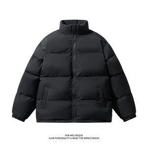 High Street Fashion Custom Made Latest Wholesale High Quality Winter Puffer Jacket Men's <b>Stand</b> Collar Front Logo Plain Dyed - Product Image 3