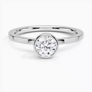 Bague en diamant rond de laboratoire 14 carats or blanc/jaune/rose massif avec fiançailles plaquées rhodium - Product Image 5