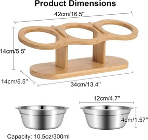 Cuencos elevados para perros, cuencos elevados para mascotas de 15 grados para gatos, comedero de madera para perros pequeños con 3 cuencos para mascotas de acero inoxidable - Product Image 2