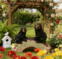 Statue de jardin en résine en forme d'ours noir, panneau de bienvenue pour la famille, figurine d'ours pour décoration extérieure