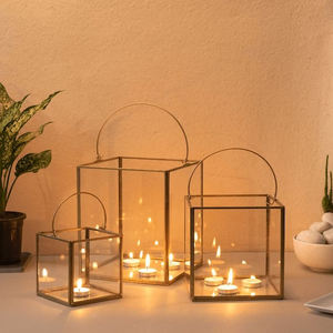 Modern Brass Votive Candle Holder Clear <b>Glass</b> <b>Frame</b> Rectangle Shape Handmade Custom Finish Tabletop Centerpiece for Home Decor - Product Image 4