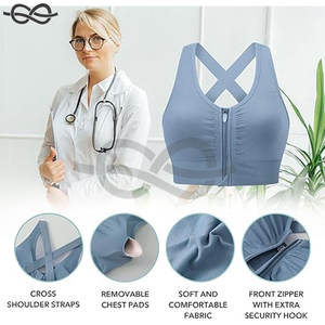 Sujetador de postcirugía frontal con cremallera para mujer, sujetadores deportivos inalámbricos, diseño de tiras acolchado, soporte medio, sujetadores deportivos para Yoga y ejercicio - Product Image 2
