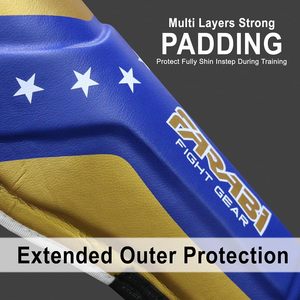 Protège-tibias en cuir PU Farabi, légers, pliables, protection des pieds, fermeture à boucle, pour adultes, boxe, kickboxing, entraînement sportif - Product Image 4