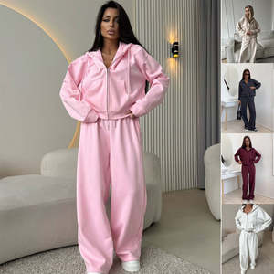 Ensemble de survêtement unisexe personnalisé avec logo, style vintage décontracté, sweat à capuche zippé à manches longues et pantalon de jogging à cordon de serrage - Product Image 6