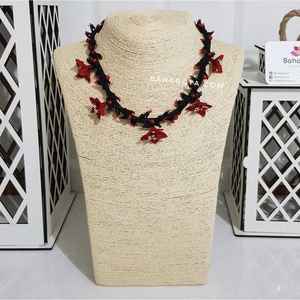 Collares con cuentas İğne Oyası Rüküş Kolye Kırmızı-Siyah Moda - Product Image 1