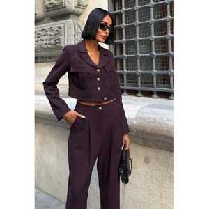 Women's Premium Crop <b>Jacket</b> and Vintage Button-Down <b>Suit</b> Set 10239 - Product Image 5