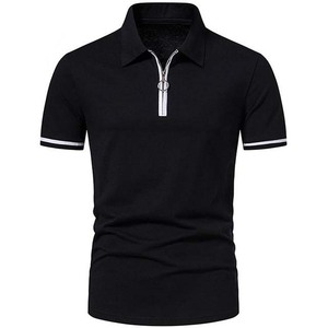 Polos deportivos de algodón 100% para hombre, jersey de manga corta con cremallera de secado rápido para entrenamiento de gimnasia, estampado para correr para primavera - Product Image 1