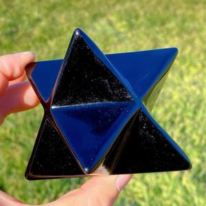 Étoile de Merkaba en obsidienne noire, pierre précieuse sculptée, outil de guérison spirituelle Feng Shui, REIKI, décoration de maison haut de gamme - Product Image 2