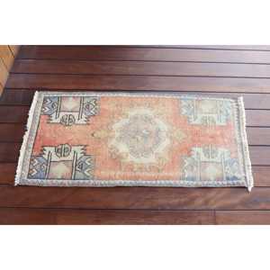 Alfombra Turca Vintage Pequeña de 1,4x3 pies (42x90 cm), Alfombra Roja a Rayas - Product Image 3