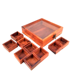 Organisateur/conteneur d'épices Dibba en bois fait à la main gravé Masala Dani Box avec cuillère Boîte à épices en bois élégante pour le stockage - Product Image 4