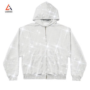 <b>Rhinestone</b> <b>Hoodie</b> With Glitter Stone Artwork Urban Street Style Pullover Cotton <b>Hoodie</b> For Daily Wear - Product Image 1