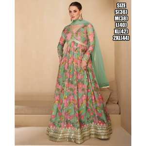 Anarkali Salwar Kameez Mangas completas Acampanadas Largo Sin esfuerzo Celebrar Fusión Festivales de bodas étnicos indios Rayón pesado - Product Image 1