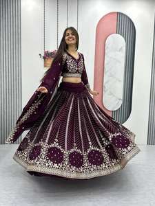 Estilo tradicional Color café blanco Lehenga Choli para mujeres Diseñador indio Ropa de fiesta de boda y recepción para niñas - Product Image 3