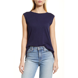 Caslon Navy Peacoat X-Small Top con maniche a cappuccio e laccetti posteriori in tessuto lavorato a maglia - Product Image 1