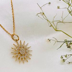 14k Sun Lab Grown Diamant Pendentif Or Massif Lab Grown Diamant Collier De Mariage Femmes Collier Pour Anniversaire Bijoux - Product Image 1