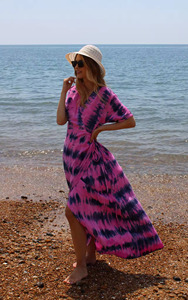 2025 nuevo hecho a mano Tie Dye media manga 100% tela de rayón señoras Maxi vestido para mujer Boho impreso vestidos largos de playa - Product Image 2