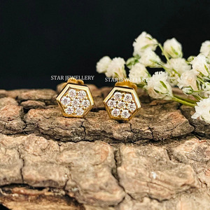 14K แข็งทองธรรมชาติตุ้มเพชรแกนหกเหลี่ยมสำหรับเจาะหูจมูก - Product Image 5