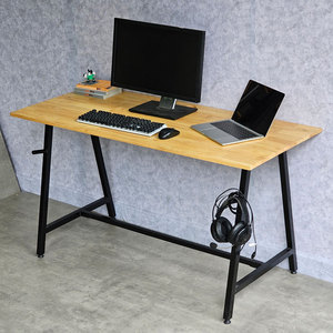 140x60cm Rubber Wood Desk with Hanging Shelf and <b>Foldable</b> Bookshelf Iron <b>Legs</b> Assembly Required-SPD68212 Computer <b>Table</b> - Product Image 2