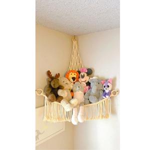 Soporte colgante de juguete de macramé hecho a mano, organizador tejido de algodón bohemio para guardería, almacenamiento y decoración de pared de habitación de niños - Product Image 5