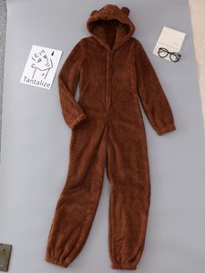 Combinaison en peluche pour femme, style élégant, capuche, couleur unie, manches longues, fermeture éclair, tissu tricoté pour adulte, toutes saisons, vêtements de maison - Product Image 3