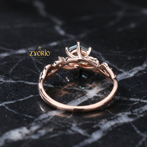 Anillo de Compromiso de Ágata Musgosa Hexagonal, Anillo de Plata de Ley 925 con Diseño de Hojas y Enredaderas, Anillo de Promesa Inspirado en la Naturaleza con Ágata Musgosa y Detalles de Diamantes - Product Image 3