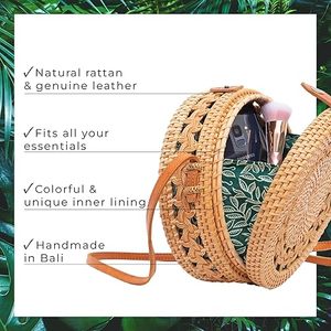 Bolso redondo tejido de ratán ecológico de alta calidad con asa de cuero Bolso de ratán natural para mujer para viajes de moda - Product Image 5