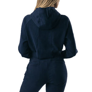 Top corto de Punto ligero para mujer con capucha y mangas completas 100% algodón nuevo diseño logotipo frontal profesional venta al por mayor - Product Image 2