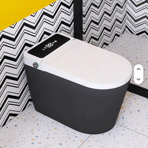 WC intelligent noir allongé de haute qualité avec réservoir intégré, siphon en S, siège chauffant, télécommande, fixation murale, céramique, chasse d'eau à capteur, eau chaude - Product Image 1