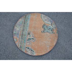 Tapis en laine turque orange et vert vintage de 2,3 pieds et 2,3 pieds Design classique de patchwork pour décor de salon Support en latex de 4m de large - Product Image 3