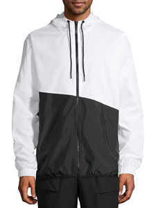 <b>Men's</b> Color Block Hooded <b>Windbreaker</b> Jacket With Zipper White <b>Black</b> Polyester Casual Spring Wear - Product Image 2